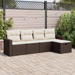 Set comedor de jardín 5 piezas y cojines ratán sintético marrón