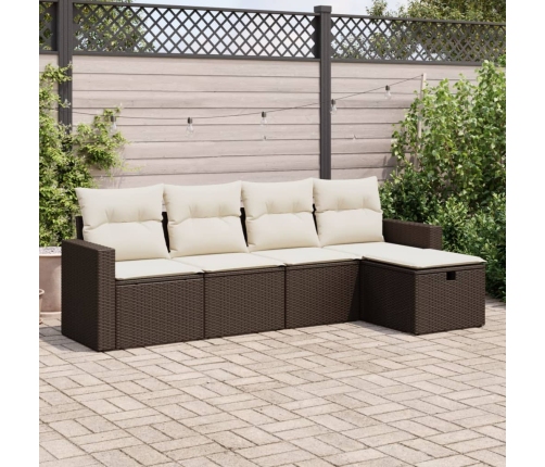 Set comedor de jardín 5 piezas y cojines ratán sintético marrón