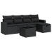 Set de sofás de jardín 6 piezas y cojines ratán sintético negro