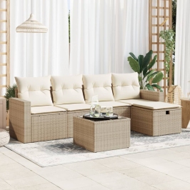 Juego de sofás jardín con cojines 6 pzas ratán sintético beige