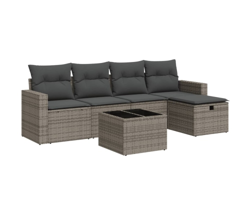 Set de muebles de jardín 6 pzas y cojines ratán sintético gris