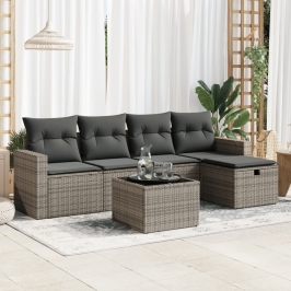 Set de muebles de jardín 6 pzas y cojines ratán sintético gris
