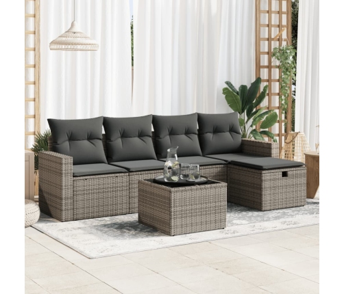 Set de muebles de jardín 6 pzas y cojines ratán sintético gris