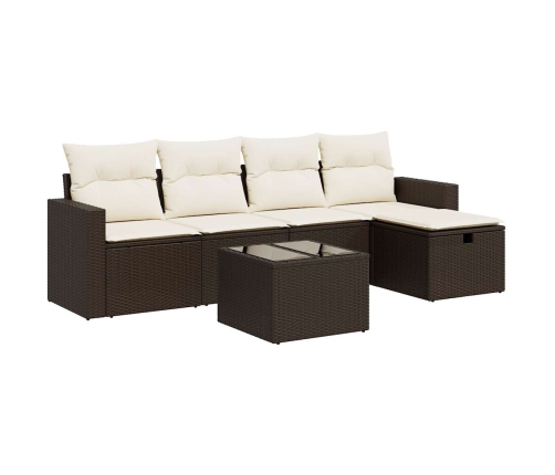 Set sofás de jardín 6 piezas y cojines ratán sintético marrón