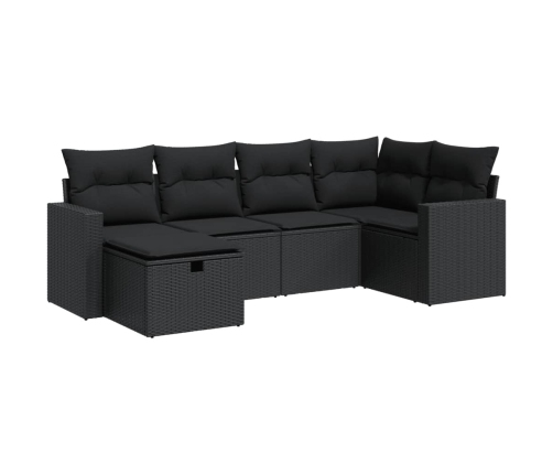 Set de sofás de jardín 6 piezas y cojines ratán sintético negro