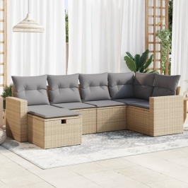 Juego de sofás jardín con cojines 6 pzas ratán sintético beige
