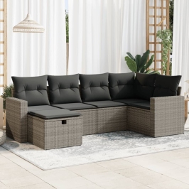 Set de muebles de jardín 6 pzas y cojines ratán sintético gris