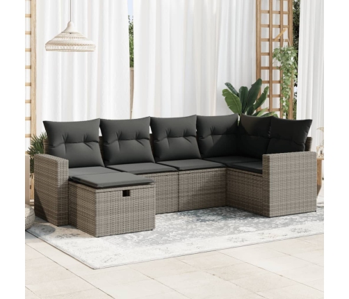 Set de muebles de jardín 6 pzas y cojines ratán sintético gris