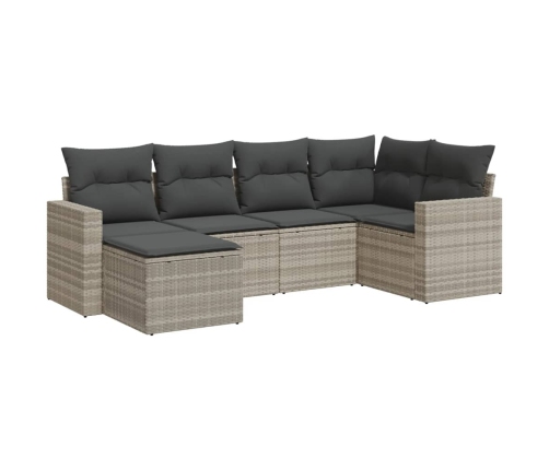 Set de sofás de jardín 6 pzas y cojines ratán sintético gris