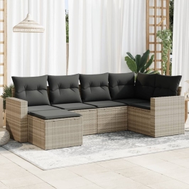 Set de sofás de jardín 6 pzas y cojines ratán sintético gris