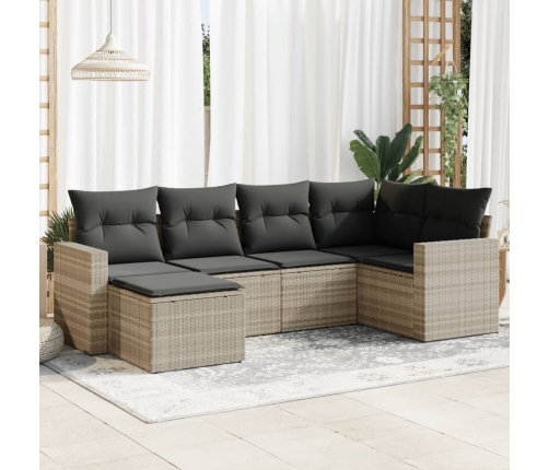 Set de sofás de jardín 6 pzas y cojines ratán sintético gris