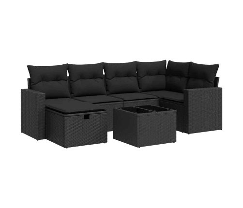 Set de sofás de jardín 7 pzas con cojines ratán sintético negro