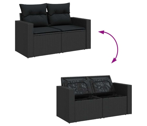 Set de sofás de jardín 7 pzas con cojines ratán sintético negro