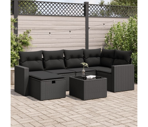Set de sofás de jardín 7 pzas con cojines ratán sintético negro