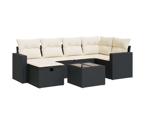 Set de sofás de jardín 7 pzas con cojines ratán sintético negro