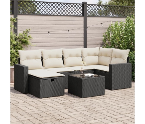 Set de sofás de jardín 7 pzas con cojines ratán sintético negro