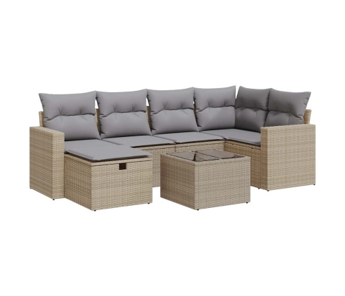 Set sofás de jardín 7 piezas y cojines ratán sintético beige
