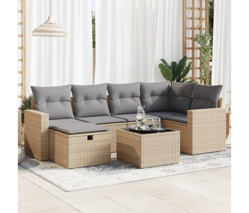 Set sofás de jardín 7 piezas y cojines ratán sintético beige