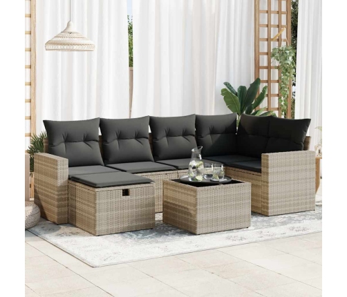 Set de sofás de jardín 7 pzas con cojines ratán PE gris claro
