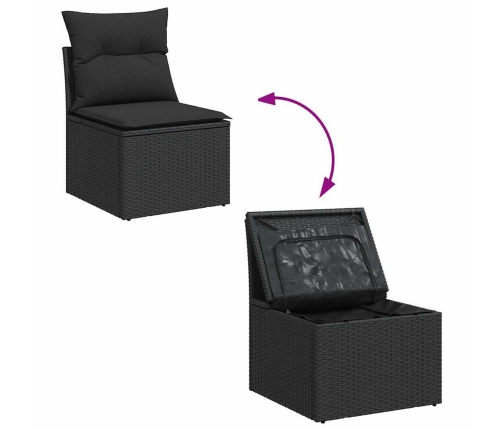 Set de sofás de jardín 7 pzas con cojines ratán sintético negro