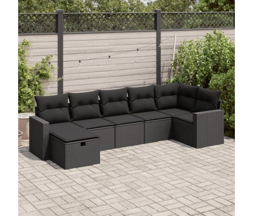 Set de sofás de jardín 7 pzas con cojines ratán sintético negro
