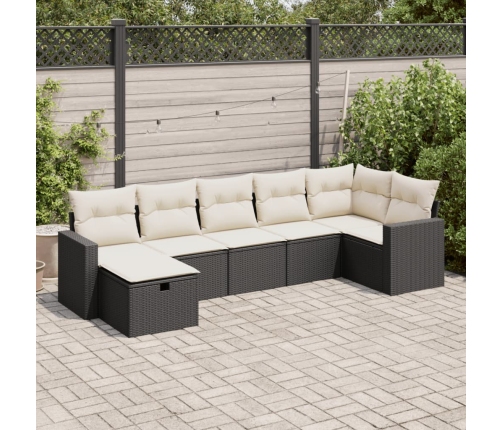Set de sofás de jardín 7 pzas con cojines ratán sintético negro
