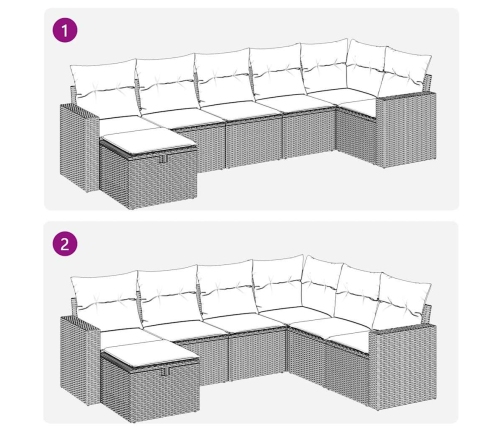 Set sofás de jardín 7 piezas y cojines ratán sintético beige