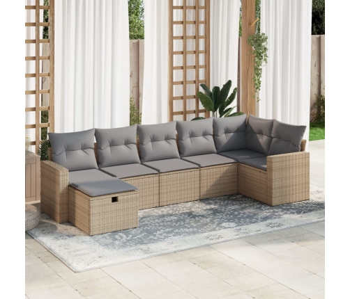 Set sofás de jardín 7 piezas y cojines ratán sintético beige