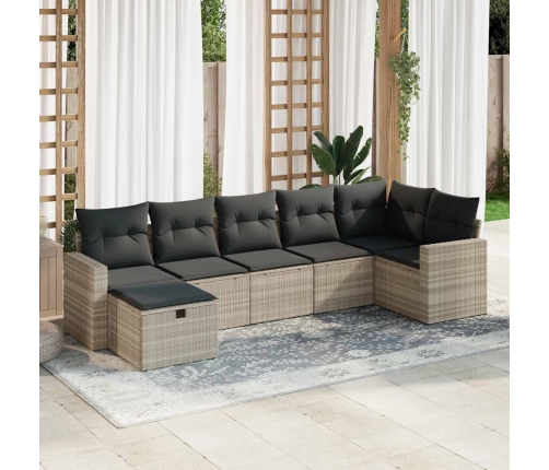 Set de sofás de jardín 7 pzas con cojines ratán PE gris claro