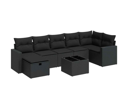 Set de sofás de jardín y cojines 8 piezas ratán sintético negro