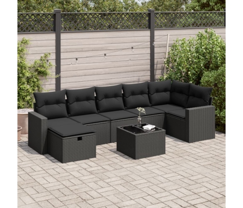 Set de sofás de jardín y cojines 8 piezas ratán sintético negro