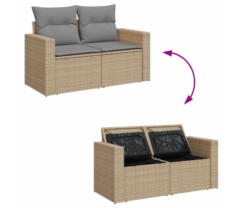 Set de sofás de jardín y cojines 8 piezas ratán sintético beige