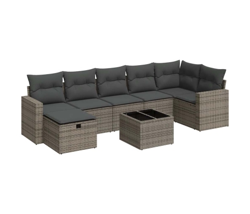 Set de sofás de jardín y cojines 8 piezas ratán sintético gris