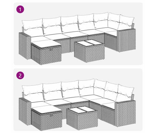 Set de sofás de jardín y cojines 8 piezas ratán sintético gris