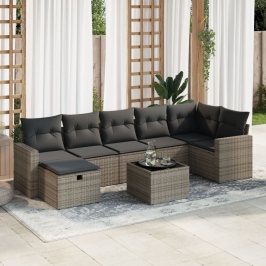 Set de sofás de jardín y cojines 8 piezas ratán sintético gris