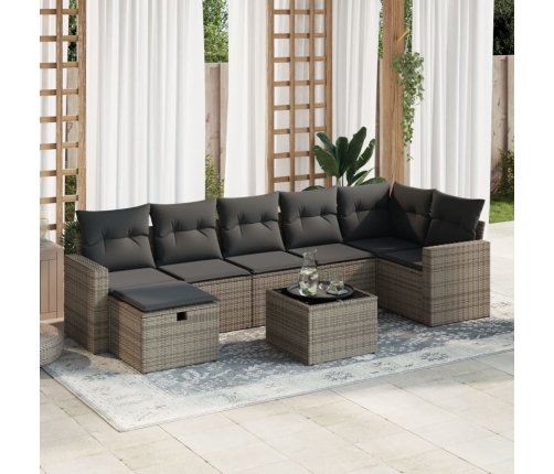 Set de sofás de jardín y cojines 8 piezas ratán sintético gris