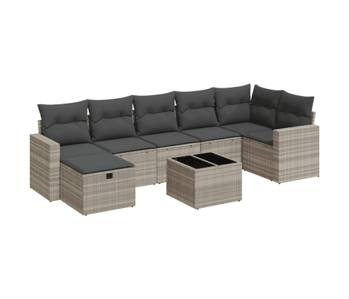 Set de sofás de jardín 8 pzas y cojines ratán sintético gris