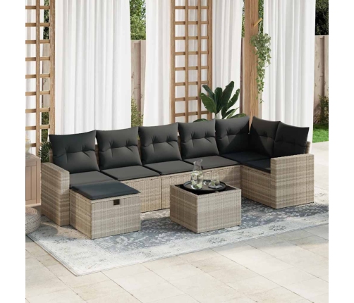 Set de sofás de jardín 8 pzas y cojines ratán sintético gris