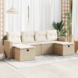 Juego de sofás jardín con cojines 6 pzas ratán sintético beige