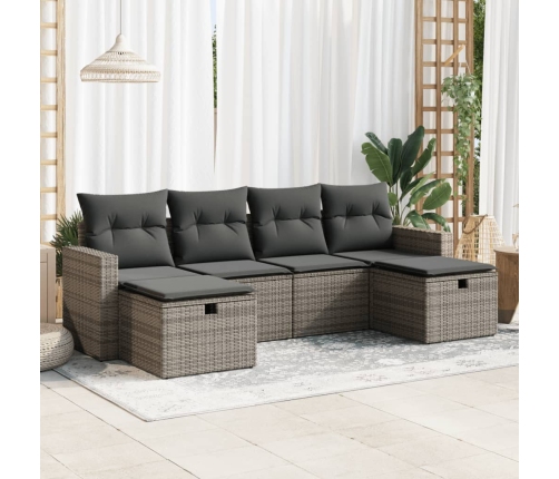 Set de muebles de jardín 6 pzas y cojines ratán sintético gris