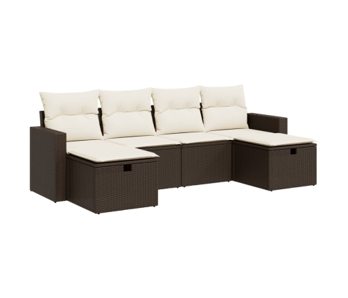Set sofás de jardín 6 piezas y cojines ratán sintético marrón