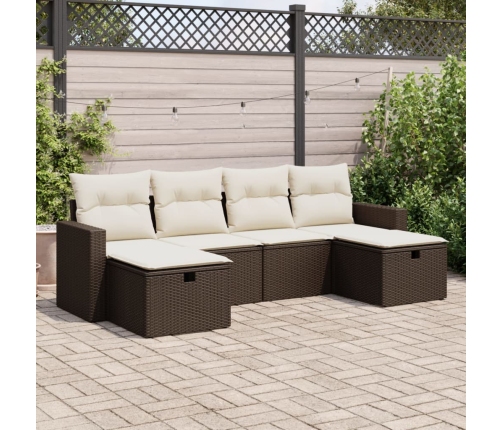 Set sofás de jardín 6 piezas y cojines ratán sintético marrón
