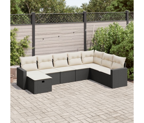 Set de sofás de jardín y cojines 8 piezas ratán sintético negro