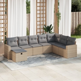 Set de sofás de jardín y cojines 8 piezas ratán sintético beige