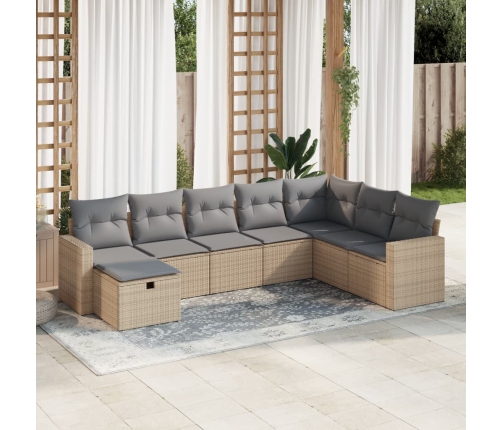Set de sofás de jardín y cojines 8 piezas ratán sintético beige