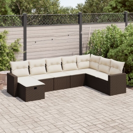 Set sofás de jardín 8 piezas y cojines ratán sintético marrón