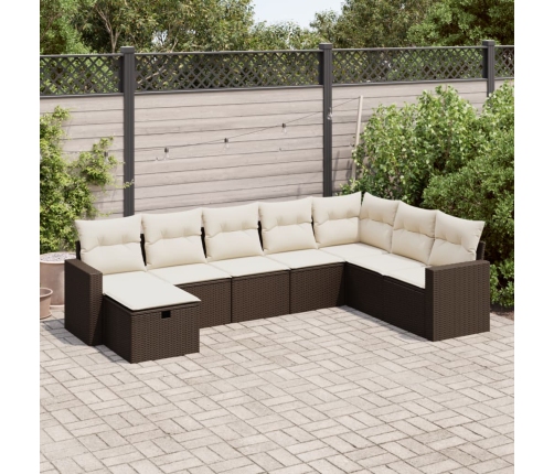 Set sofás de jardín 8 piezas y cojines ratán sintético marrón