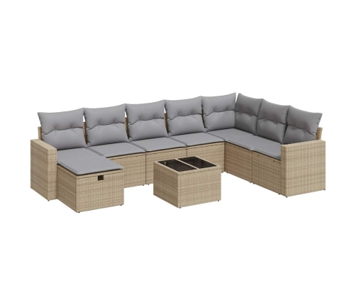 Set de sofás de jardín con cojines 9 pzas ratán sintético beige