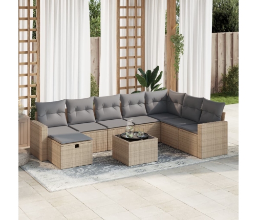 Set de sofás de jardín con cojines 9 pzas ratán sintético beige
