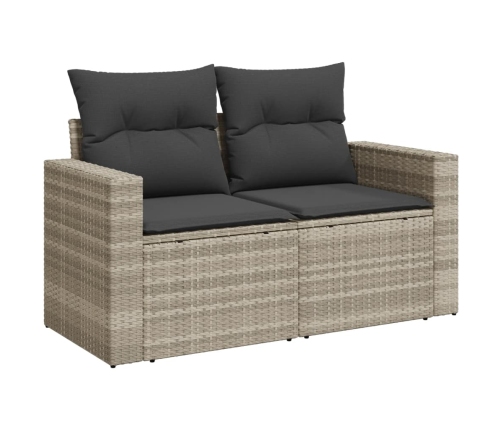 Set muebles jardín 9 pzas y cojines ratán sintético gris claro